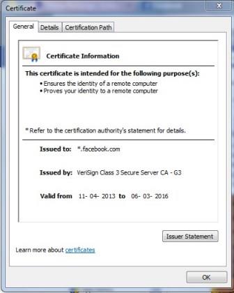 Facebook Certificate info