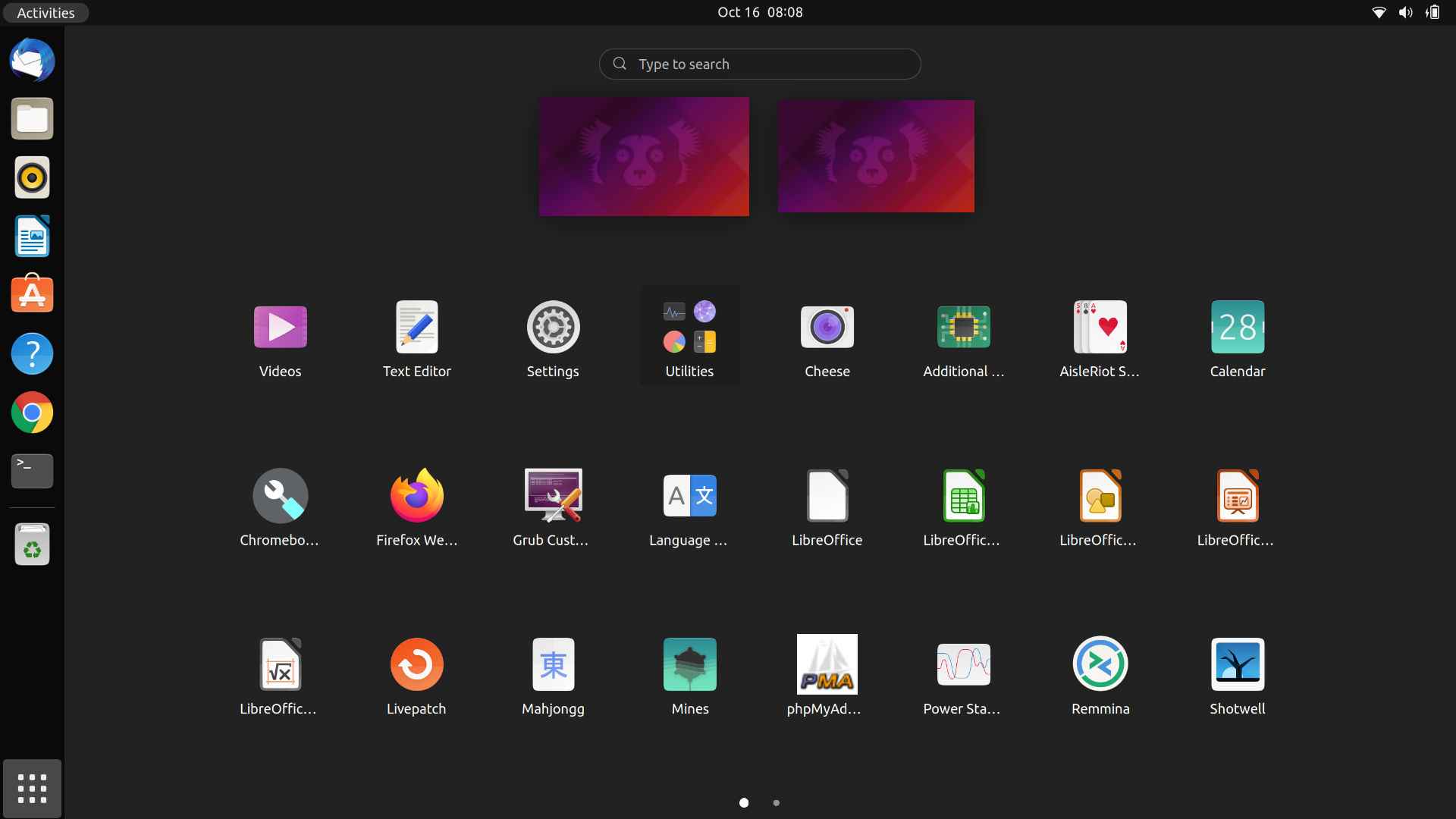 Ubuntu 21.10 Dash