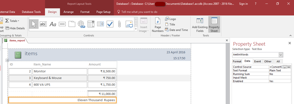 MS Access reports