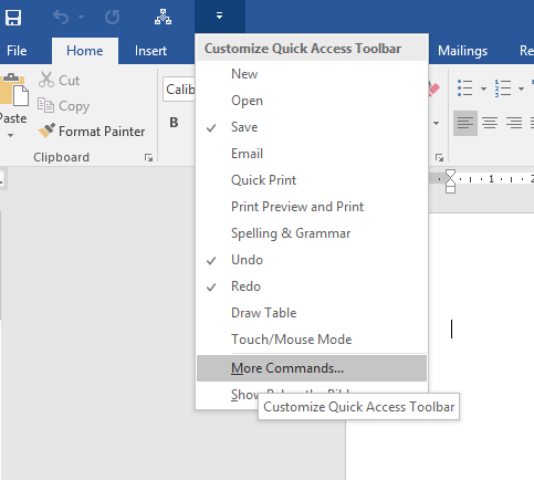 MS Word - Customize Quick Access Bar